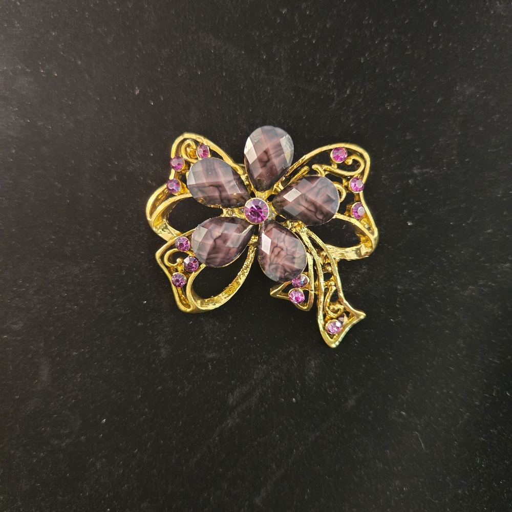 Stanley Gold and Pink Floral Brooch